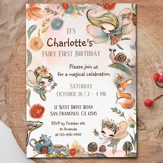 Blonde Fairy First Birthday Enchanted Forest Kaart