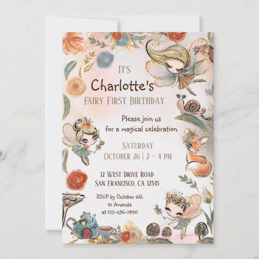 Blonde Fairy First Birthday Enchanted Forest Kaart (Voorkant)