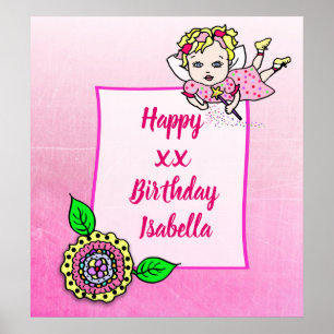  Blonde Fairy Girl Happy Birthday Poster