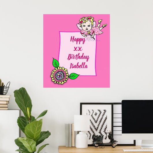  Blonde Fairy Girl Happy Birthday Poster (Thuiskantoor)