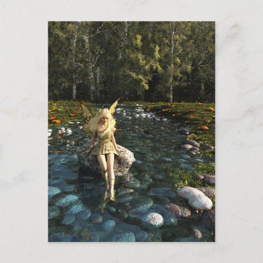  Blonde Fairy Paddling in the Forest Stream Briefkaart (Voorkant)
