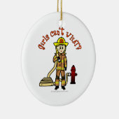 Blonde Firefighter Girl Keramisch Ornament (Rechts)