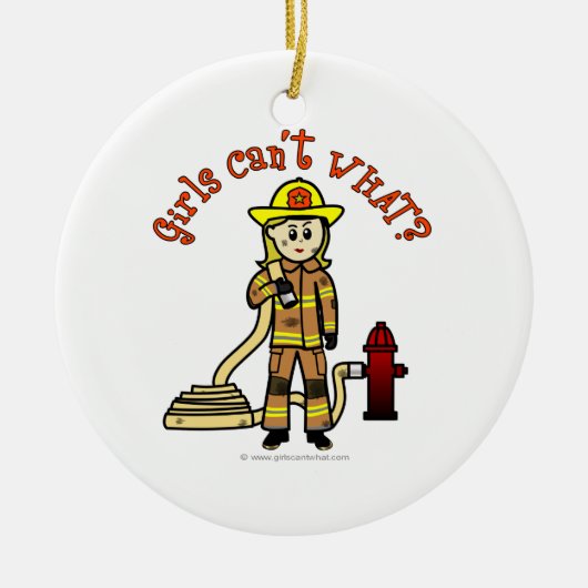 Blonde Firefighter Girl Keramisch Ornament (Voorkant)