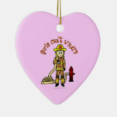 Blonde Firefighter Girl Keramisch Ornament (Rechts)
