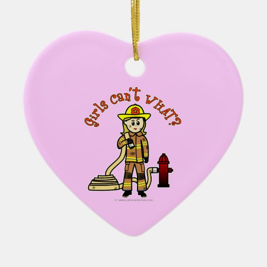 Blonde Firefighter Girl Keramisch Ornament (Voorkant)