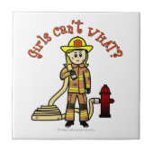 Blonde Firefighter Girl Tegeltje (Voorkant)