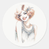 Blonde flapper glimlachend ronde sticker (Voorkant)
