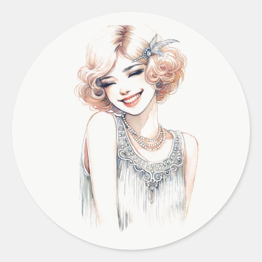 Blonde flapper glimlachend ronde sticker (Voorkant)