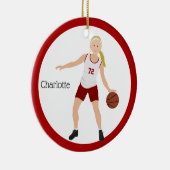 Blonde Girl Basketball Player in rood en wit Keramisch Ornament (Rechts)