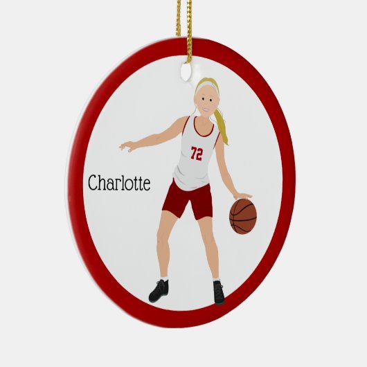 Blonde Girl Basketball Player in rood en wit Keramisch Ornament (Rechts)
