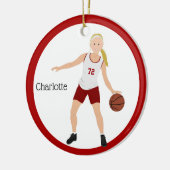 Blonde Girl Basketball Player in rood en wit Keramisch Ornament (Links)