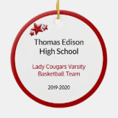 Blonde Girl Basketball Player in rood en wit Keramisch Ornament (Achterkant)