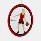 Blonde Girl Basketball Player in rood en zwart Keramisch Ornament (Rechts)