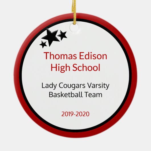 Blonde Girl Basketball Player in rood en zwart Keramisch Ornament (Achterkant)