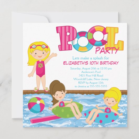 Blonde Girl Birthday Pool Kaart (Voorkant)