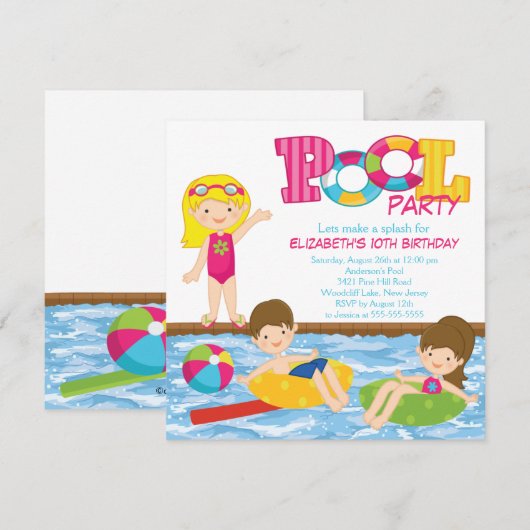 Blonde Girl Birthday Summer Pool Kaart (Voorkant / Achterkant)