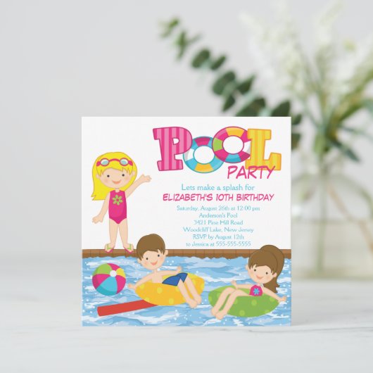 Blonde Girl Birthday Summer Pool Kaart (Staand voorkant)