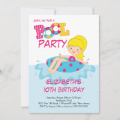 Blonde Girl Birthday Summer Pool Kaart (Voorkant)