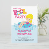 Blonde Girl Birthday Summer Pool Kaart (Staand voorkant)