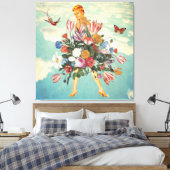 Blonde Girl Bouquet & Sky Retro Collage Canvas Afdruk (Insitu (Slaapkamer))
