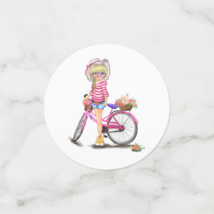 Blonde Girl-Confetti met roze bike Confetti