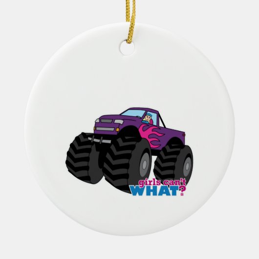 Blonde Girl Drift Paarse Monster Truck Keramisch Ornament (Voorkant)