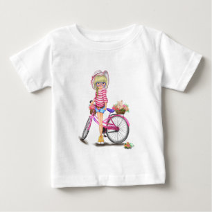 Blonde Girl en Pink Bike Baby T-Shirt