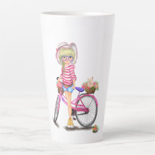 Blonde Girl en Pink Bike Latte Mok