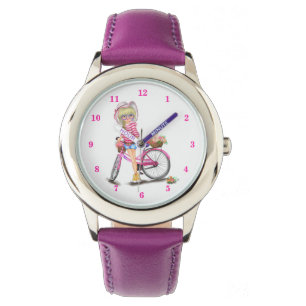 Blonde Girl en Pink Bike Watch Gift Horloge