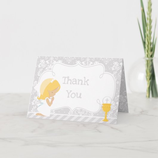 Blonde Girl First Commune "Bedankt" Bedankkaart (Voorkant)