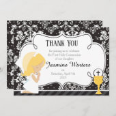 Blonde Girl First Commune Damask Bedankkaart (Voorkant / Achterkant)