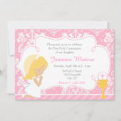 Blonde Girl First Commune Damask Kaart (Voorkant)