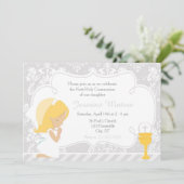 Blonde Girl First Commune Damask Kaart (Staand voorkant)