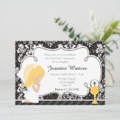 Blonde Girl First Commune Damask Kaart (Staand voorkant)