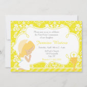 Blonde Girl First Commune Damask Kaart (Voorkant)