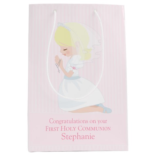 Blonde Girl First Communist Gift Bag Medium Cadeauzakje (Voorkant)
