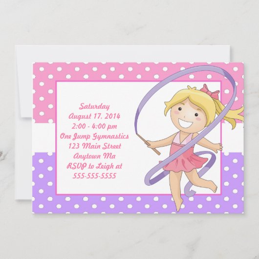 Blonde Girl Gymnastics Birthday Invitations Kaart (Voorkant)