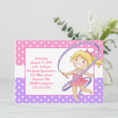 Blonde Girl Gymnastics Birthday Invitations Kaart (Staand voorkant)