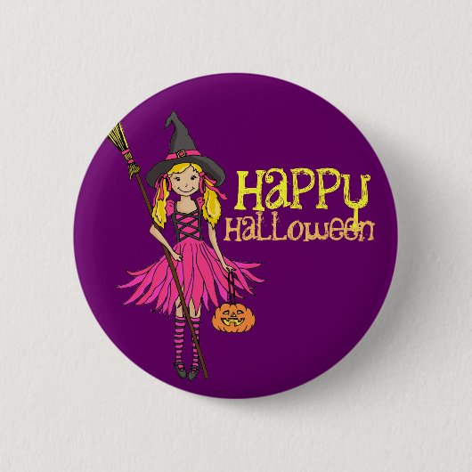 Blonde girl happy Halloween kinder button badge (Voorkant)
