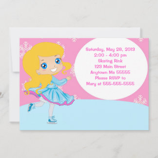 Blonde Girl Ice Skating Birthday Invitation Kaart