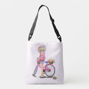 Blonde Girl met roze bike Crossbody Bag Tas