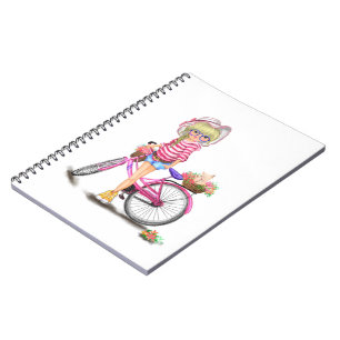Blonde Girl met roze bike Notitieboek Gift