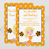 Blonde Girl Oranje Black Cheerleader Uitnodigingen (Voorkant / Achterkant)