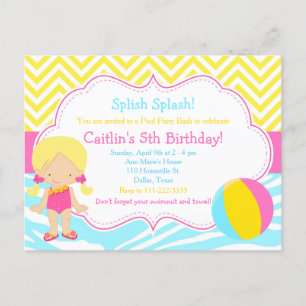 Blonde Girl Pool Party Briefkaart