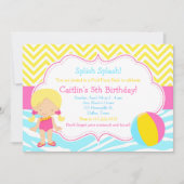 Blonde Girl Pool Party Kaart (Voorkant)