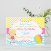 Blonde Girl Pool Party Kaart (Staand voorkant)