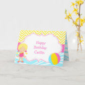 Blonde Girl Pool Party Kaart (Gele Bloem)