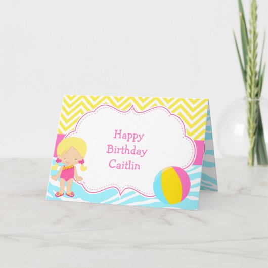 Blonde Girl Pool Party Kaart (Voorkant)