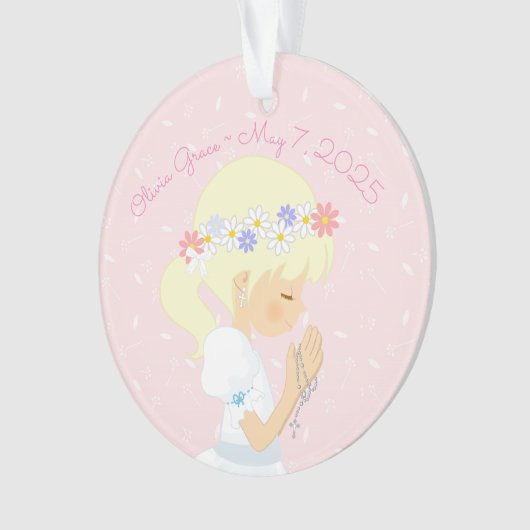 Blonde Girl Rosary Beads First Commune Ornament (voorkant)