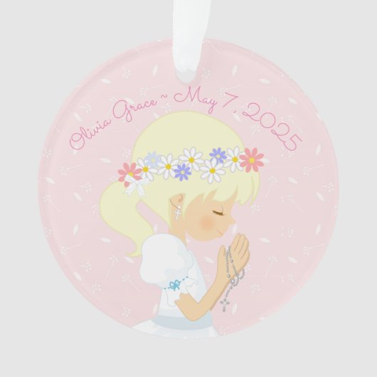 Blonde Girl Rosary Beads First Commune Ornament (voorkant)